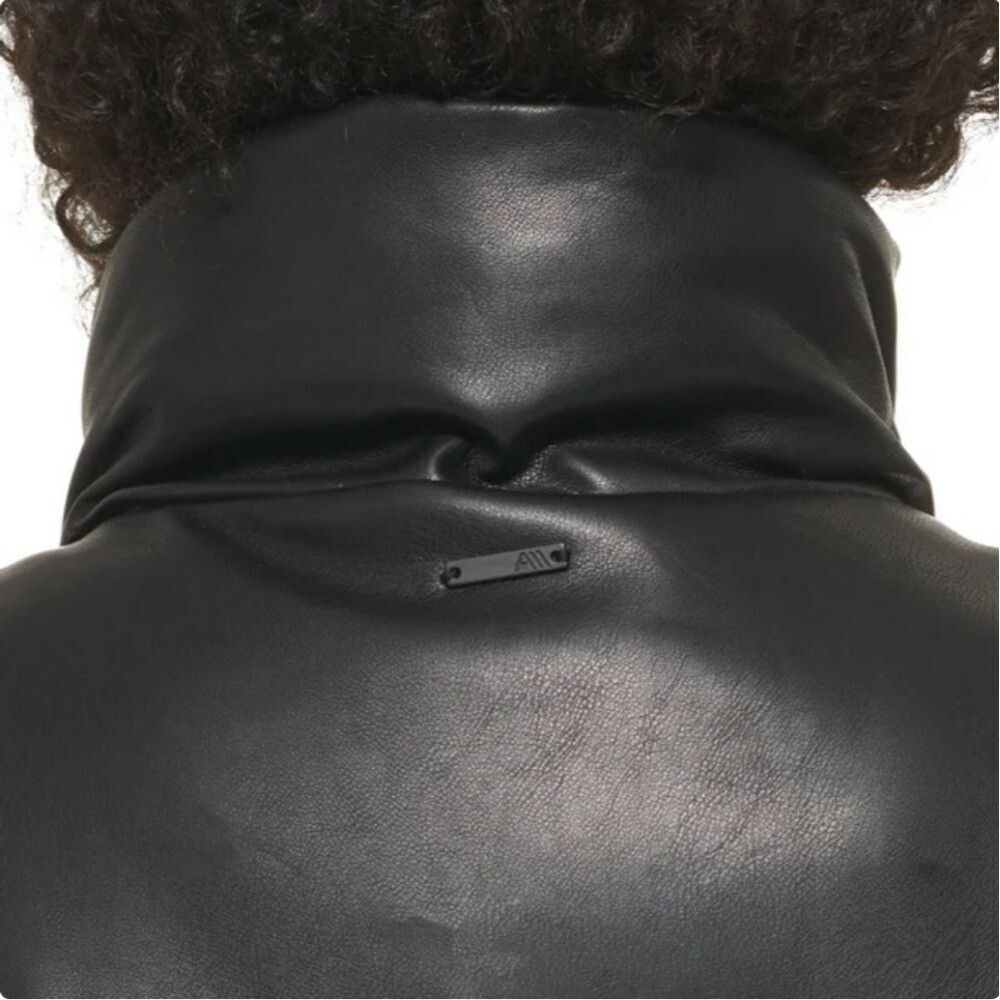 Marc New York Women's L Faux Leather Mock Neck Zip Puffer Vest Pockets Black NWT - Picture 6 of 7